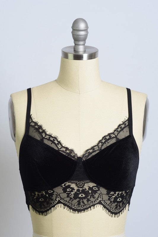 Velvet and Lace Half CamiVelvet and Lace Half CamiCare Label Tag Stitched on Inner SeamImmediate ShippingCup FitS: 32B 32C 34A 34BM: 32D 34C 36A 36BL: 32DD 34D 36C 38A 38BModel MeasurementsH