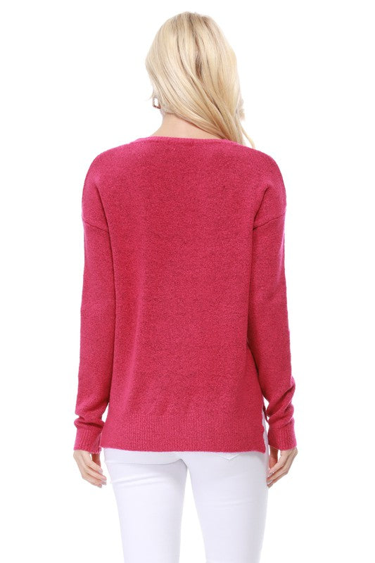 Crew-neck Knit Pullover Sweater with Side Slit- Length: 23-24"- 75% Soft Touch Acrylic, 22% Nylon, 3% Spandex Stretch- Cozy, Soft Mohair Like Acrylic with Spandex Stretch. - Thin, Comfortable, and Warm- Various 