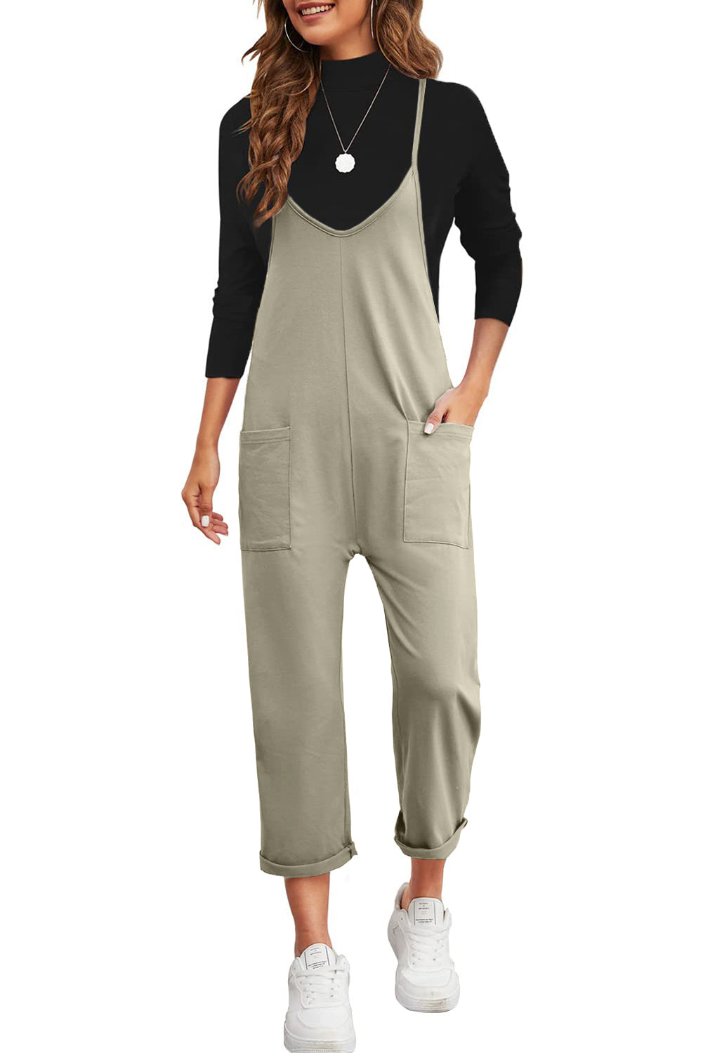 Black Pocketed Adjustable Spaghetti Strap Straight Leg JumpsuitMaterial:95%POLYESTER+5%ELASTANE


	


		Straight leg jumpsuit can perfectly shape
wearers’ leg shapes
	
	
		Adjustable spaghetti strap is perfect to
suit w