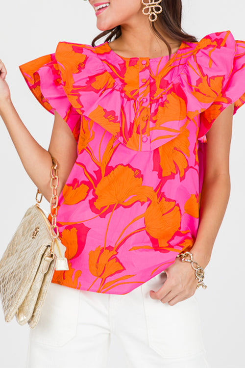 Rose Boho Floral Print Layered Ruffle BlouseMaterial:100%Cotton



		Embrace bohemian elegance with our blouse, featuring a charming floral print that adds a touch of whimsy and femininity to your look.
	
