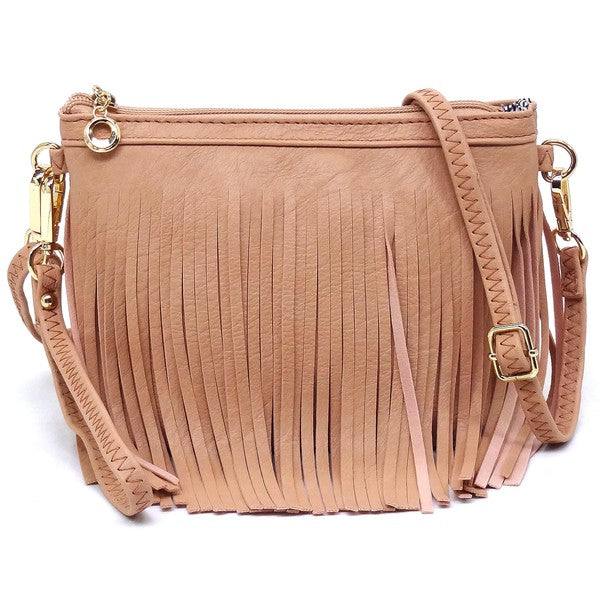 Western Fringe Clutch Cross Body BagWestern Fringe Clutch Cross Body BagFaux leatherZip top closureGold-tone hardwareDetachable shoulder strap &amp; wrist bandL 8.5 * H 6 * W 3