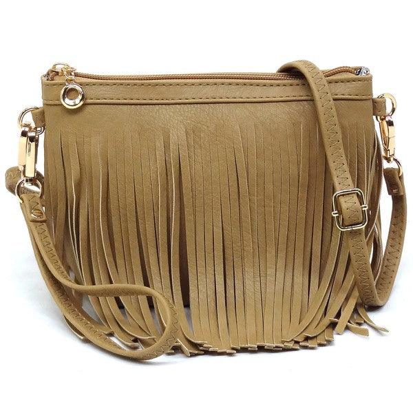 Western Fringe Clutch Cross Body BagWestern Fringe Clutch Cross Body BagFaux leatherZip top closureGold-tone hardwareDetachable shoulder strap &amp; wrist bandL 8.5 * H 6 * W 3