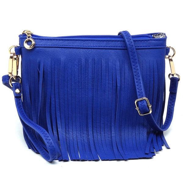 Western Fringe Clutch Cross Body BagWestern Fringe Clutch Cross Body BagFaux leatherZip top closureGold-tone hardwareDetachable shoulder strap &amp; wrist bandL 8.5 * H 6 * W 3
