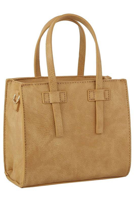 Fashion Boxy Satchel Crossbody BagFashion Boxy Satchel Crossbody Bag Faux vegan leather Zip top closure Gold-tone hardware Detachable shoulder strap L 7 * H 6.1 * W 3 (4 D)