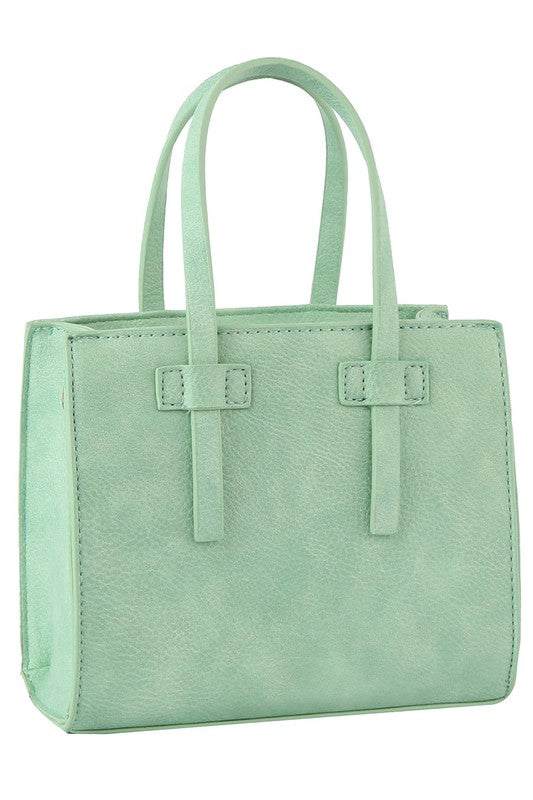 Fashion Boxy Satchel Crossbody BagFashion Boxy Satchel Crossbody Bag Faux vegan leather Zip top closure Gold-tone hardware Detachable shoulder strap L 7 * H 6.1 * W 3 (4 D)