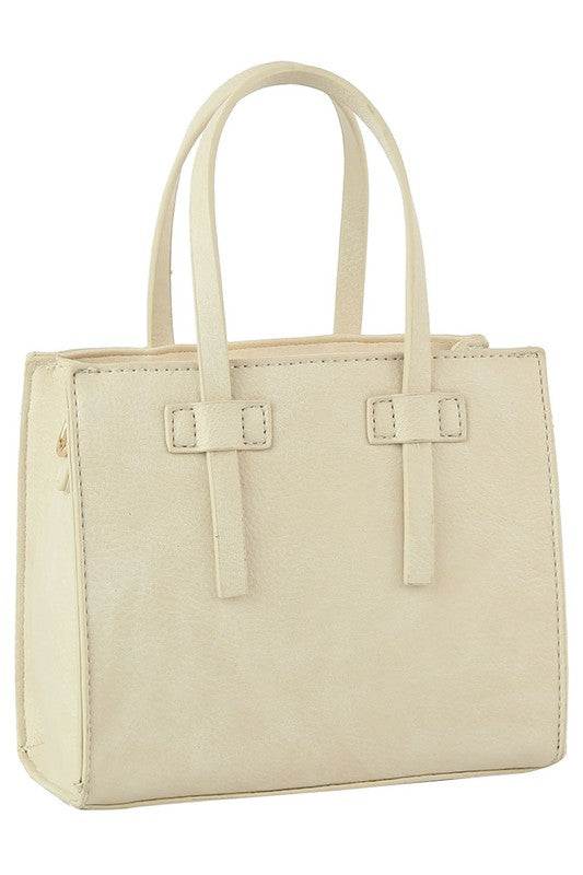 Fashion Boxy Satchel Crossbody BagFashion Boxy Satchel Crossbody Bag Faux vegan leather Zip top closure Gold-tone hardware Detachable shoulder strap L 7 * H 6.1 * W 3 (4 D)