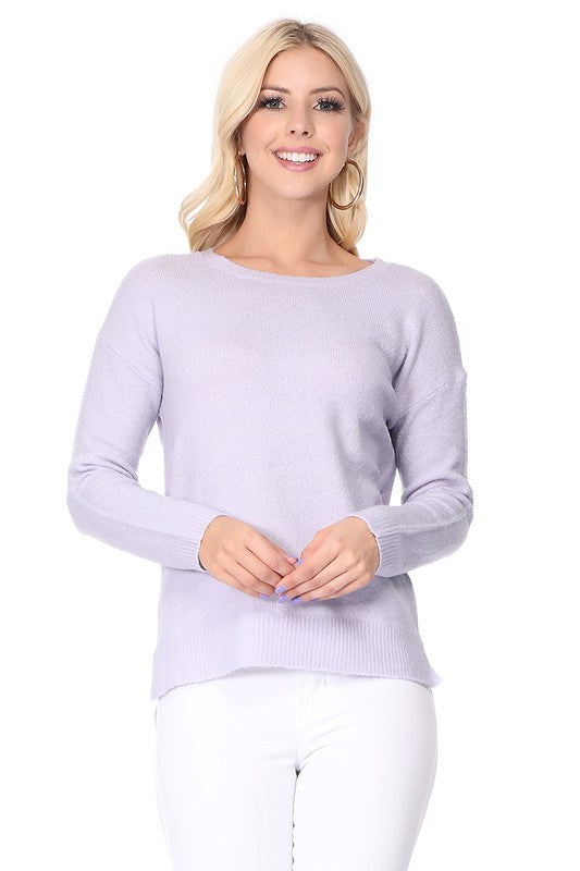 Crew-neck Knit Pullover Sweater with Side Slit- Length: 23-24"- 75% Soft Touch Acrylic, 22% Nylon, 3% Spandex Stretch- Cozy, Soft Mohair Like Acrylic with Spandex Stretch. - Thin, Comfortable, and Warm- Various 