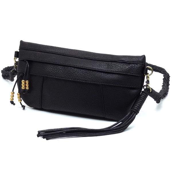 Braided Tassel Strap Crossbody BagBraided Tassel Strap Crossbody Bag Faux vegan leather Zip top closure Antique Gold-tone hardware Detachable shoulder strap L 11 * H 6 * W 1.5 (19 D)