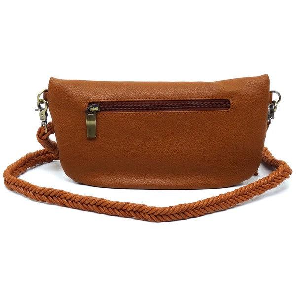Braided Tassel Strap Crossbody BagBraided Tassel Strap Crossbody Bag Faux vegan leather Zip top closure Antique Gold-tone hardware Detachable shoulder strap L 11 * H 6 * W 1.5 (19 D)