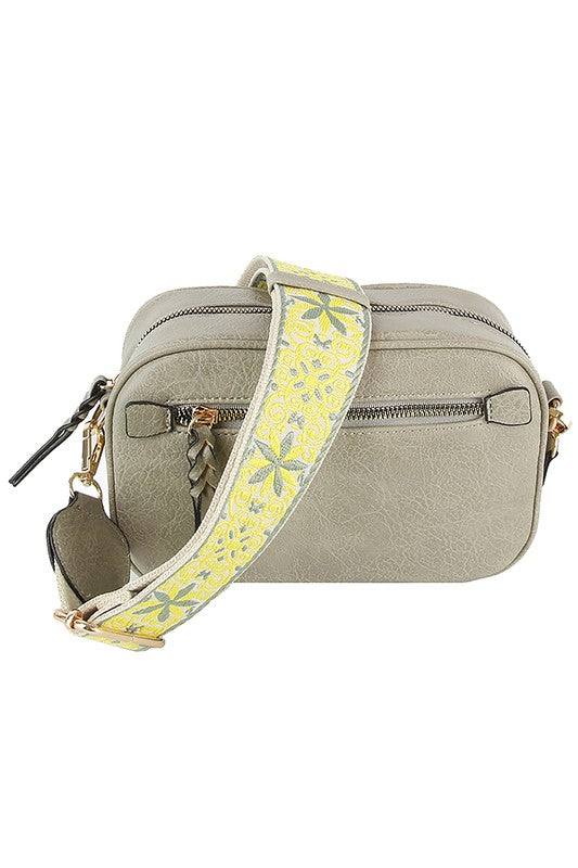 Fashion Guitar strap Crossbody BagFashion Guitar strap Crossbody Bag Faux vegan leather Zip top closure Gold-tone hardware Detachable shoulder strap L 8.5 * H 5.5 * W 3