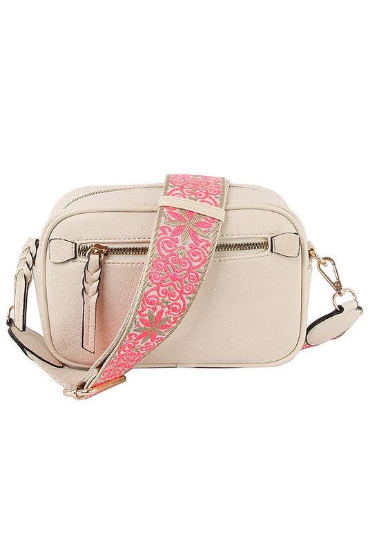 Fashion Guitar strap Crossbody BagFashion Guitar strap Crossbody Bag Faux vegan leather Zip top closure Gold-tone hardware Detachable shoulder strap L 8.5 * H 5.5 * W 3