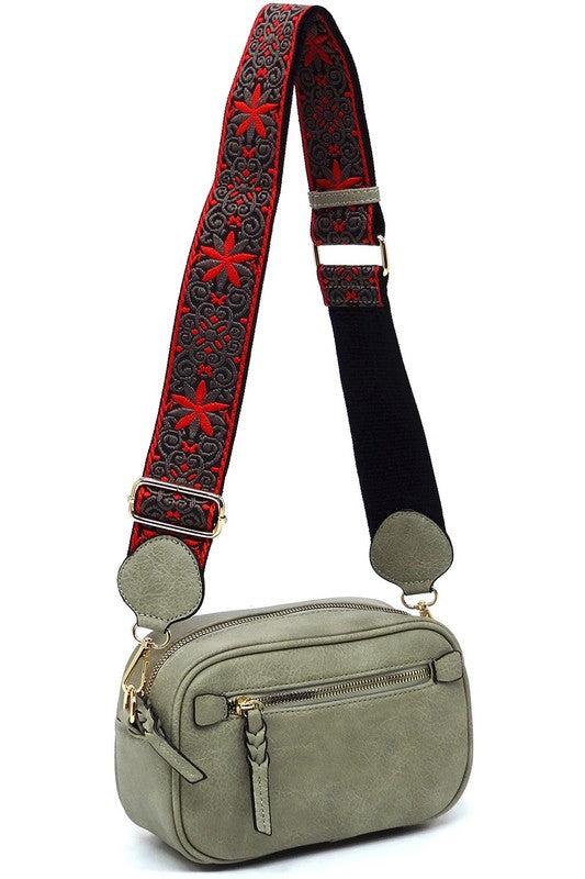 Fashion Guitar strap Crossbody BagFashion Guitar strap Crossbody Bag Faux vegan leather Zip top closure Gold-tone hardware Detachable shoulder strap L 8.5 * H 5.5 * W 3