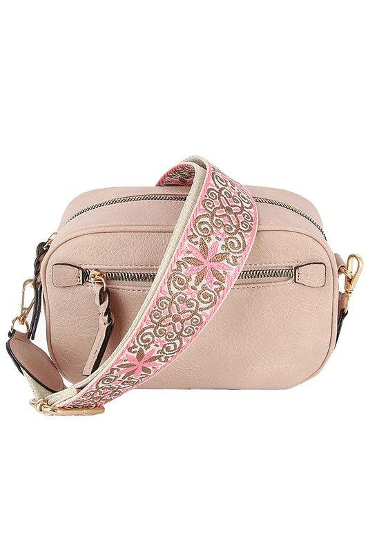 Fashion Guitar strap Crossbody BagFashion Guitar strap Crossbody Bag Faux vegan leather Zip top closure Gold-tone hardware Detachable shoulder strap L 8.5 * H 5.5 * W 3