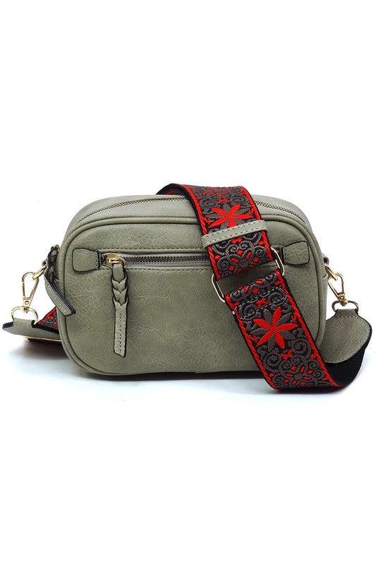 Fashion Guitar strap Crossbody BagFashion Guitar strap Crossbody Bag Faux vegan leather Zip top closure Gold-tone hardware Detachable shoulder strap L 8.5 * H 5.5 * W 3