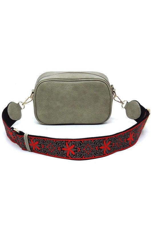 Fashion Guitar strap Crossbody BagFashion Guitar strap Crossbody Bag Faux vegan leather Zip top closure Gold-tone hardware Detachable shoulder strap L 8.5 * H 5.5 * W 3