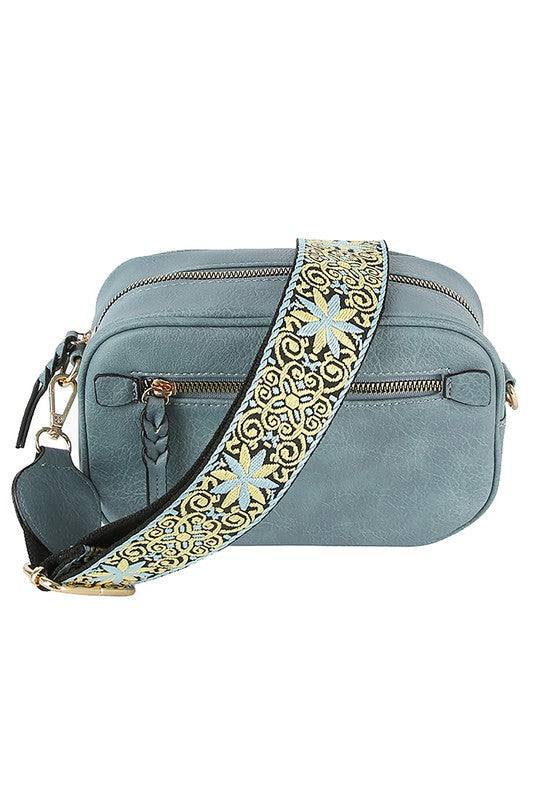 Fashion Guitar strap Crossbody BagFashion Guitar strap Crossbody Bag Faux vegan leather Zip top closure Gold-tone hardware Detachable shoulder strap L 8.5 * H 5.5 * W 3
