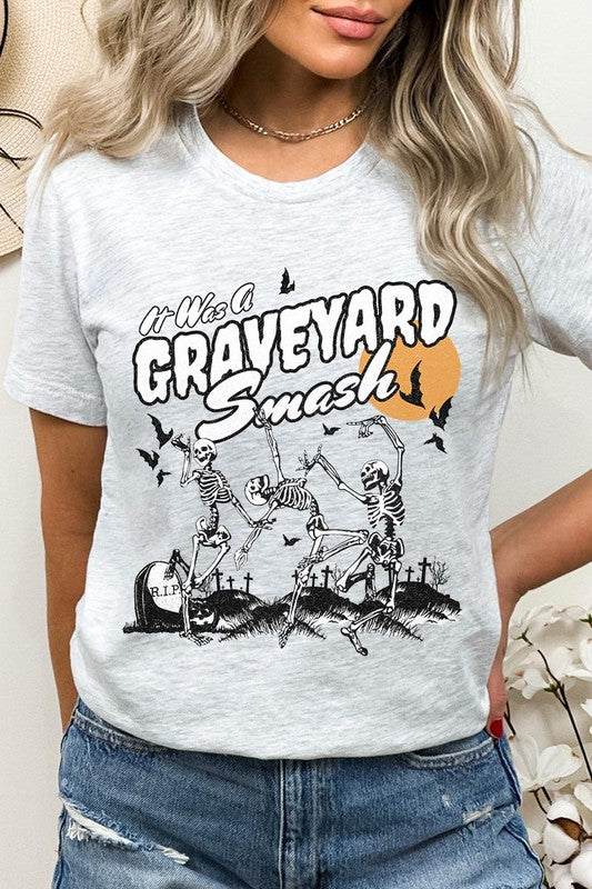 Graveyard Smash Skeleton Halloween Graphic Tee