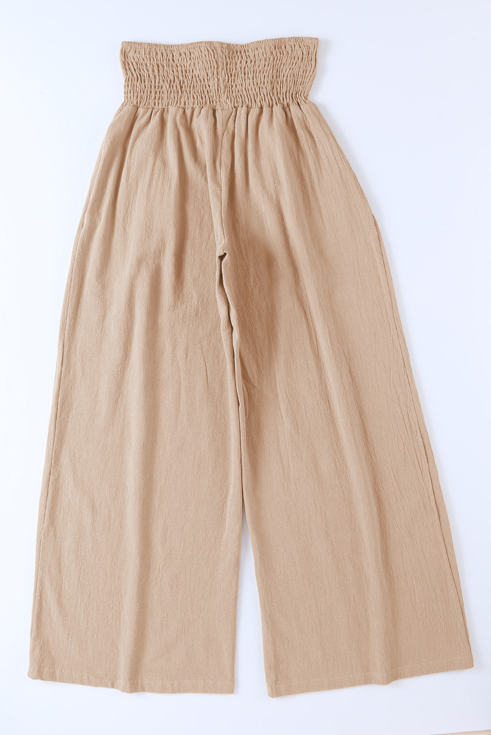Black Smocked Wide Waistband High Waist Wide Leg PantsMaterial:65%COTTON+35%POLYESTER



		Flattering smocked waistband cinches at the
waist for a lovely silhouette
	
	
		High waist design elongates legs for a
st