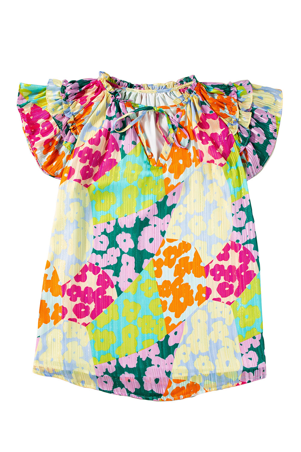 Multicolour Leopard Flutter Sleeve V Neck Crinkled BlouseMaterial:100%Polyester

• Stand out in style with this blouse, perfect for adding a touch of wild elegance to your wardrobe.
• The vibrant multicolored leopard pri