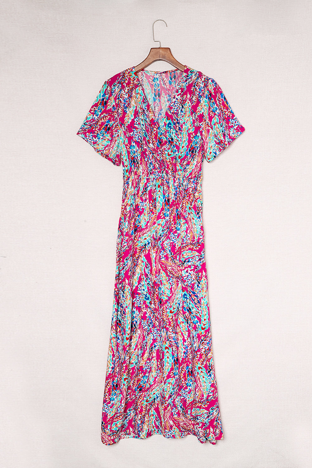 Abstract Botanic Print Wrap V Neck Short Sleeve Maxi DressMaterial:100%Viscose



		•The wrap style makes it a flattering and comfortable option for all body types.
	
	
		•The short sleeves make it ideal for warmer wea