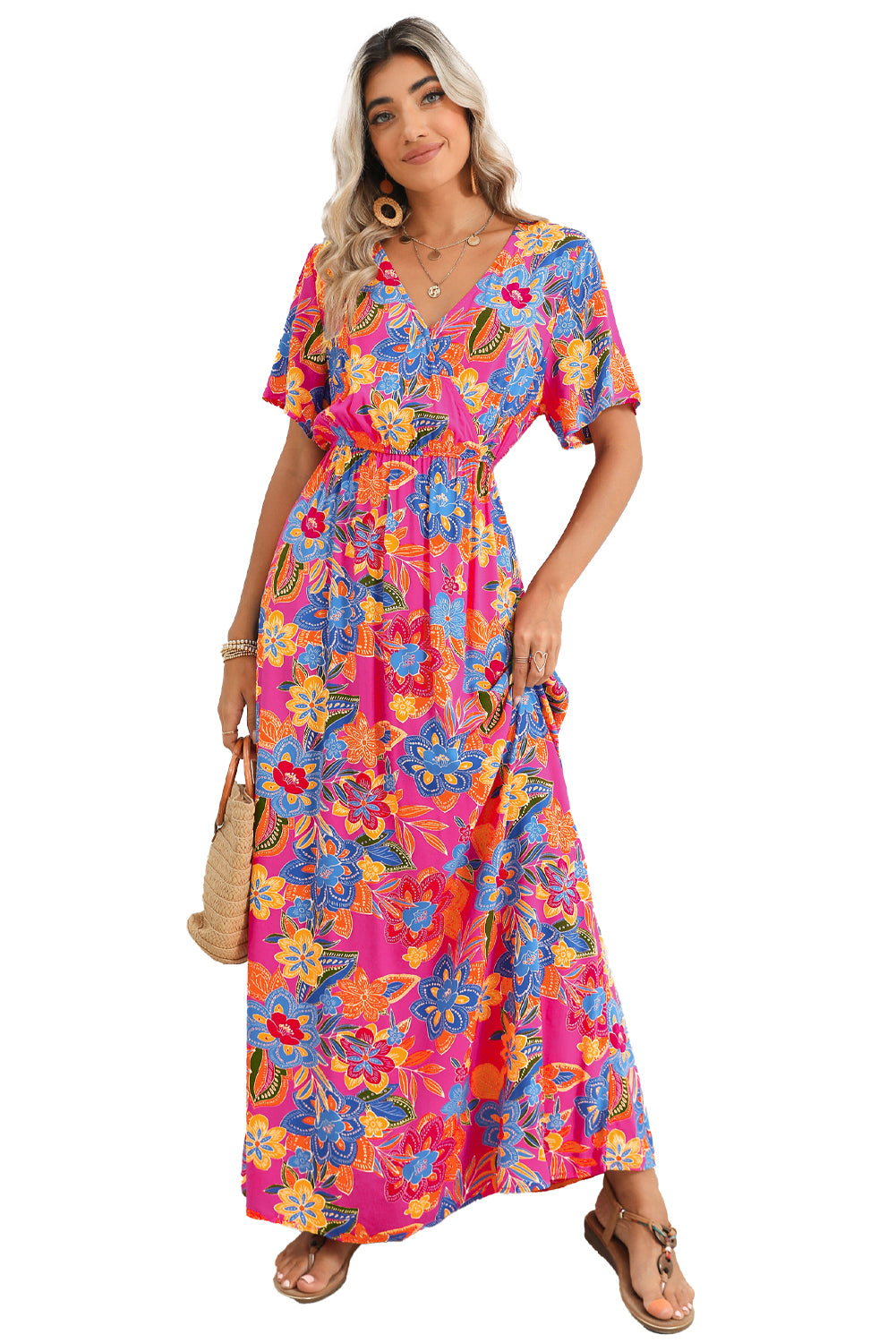 Abstract Botanic Print Wrap V Neck Short Sleeve Maxi DressMaterial:100%Viscose



		•The wrap style makes it a flattering and comfortable option for all body types.
	
	
		•The short sleeves make it ideal for warmer wea