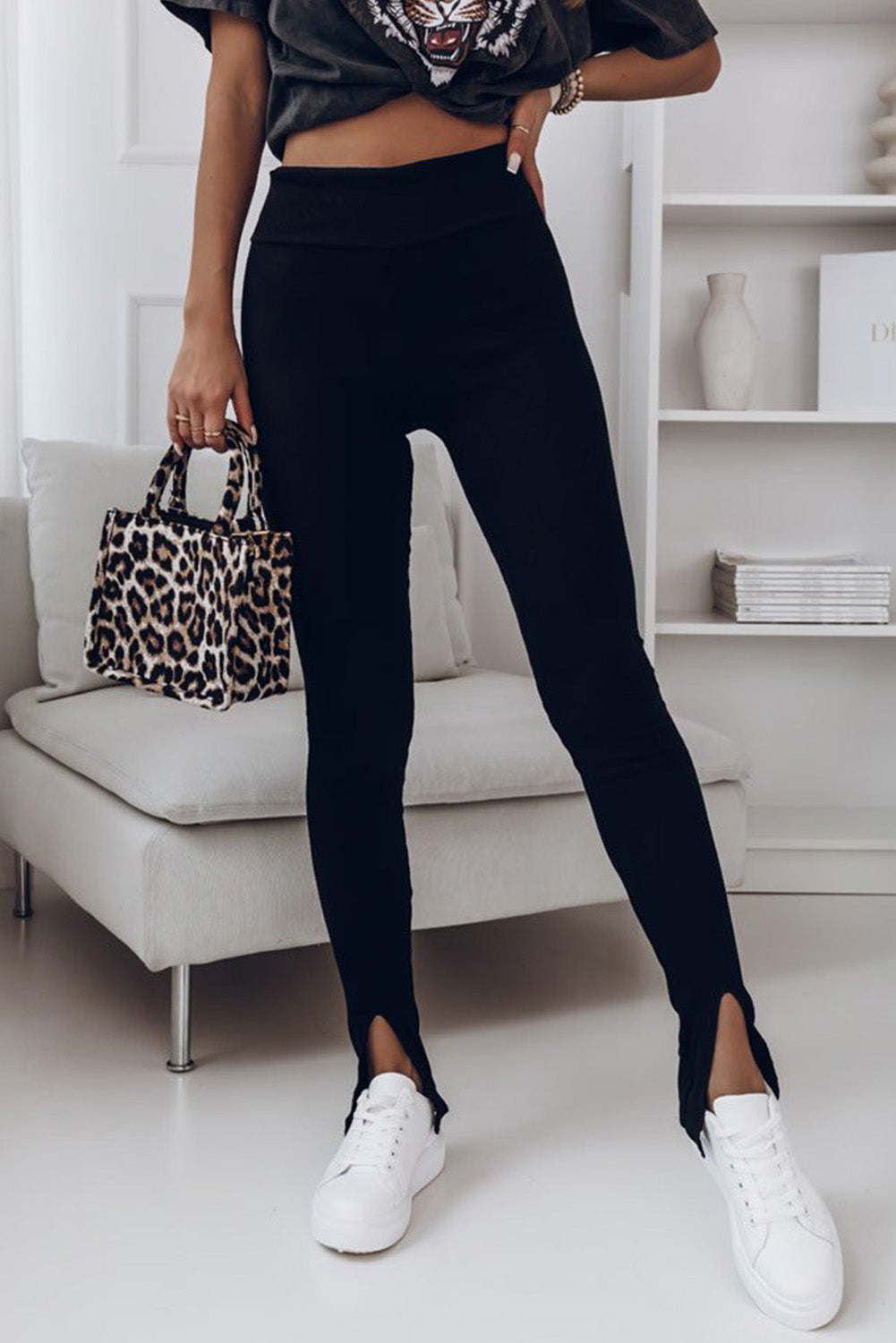 Black Casual Slit Rib Knit High Waisted LeggingsMaterial:65%Polyester+30%Viscose+5%Elastane



		Every tall girl needs a go-to pair of tall leggings to pair with every casual outfit
	
	
		Crafted with cozy ri