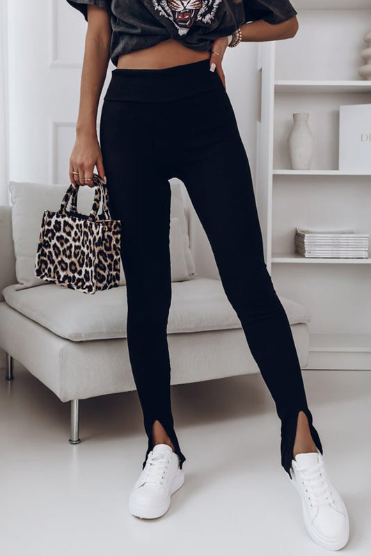 Black Casual Slit Rib Knit High Waisted LeggingsMaterial:65%Polyester+30%Viscose+5%Elastane



		Every tall girl needs a go-to pair of tall leggings to pair with every casual outfit
	
	
		Crafted with cozy ri