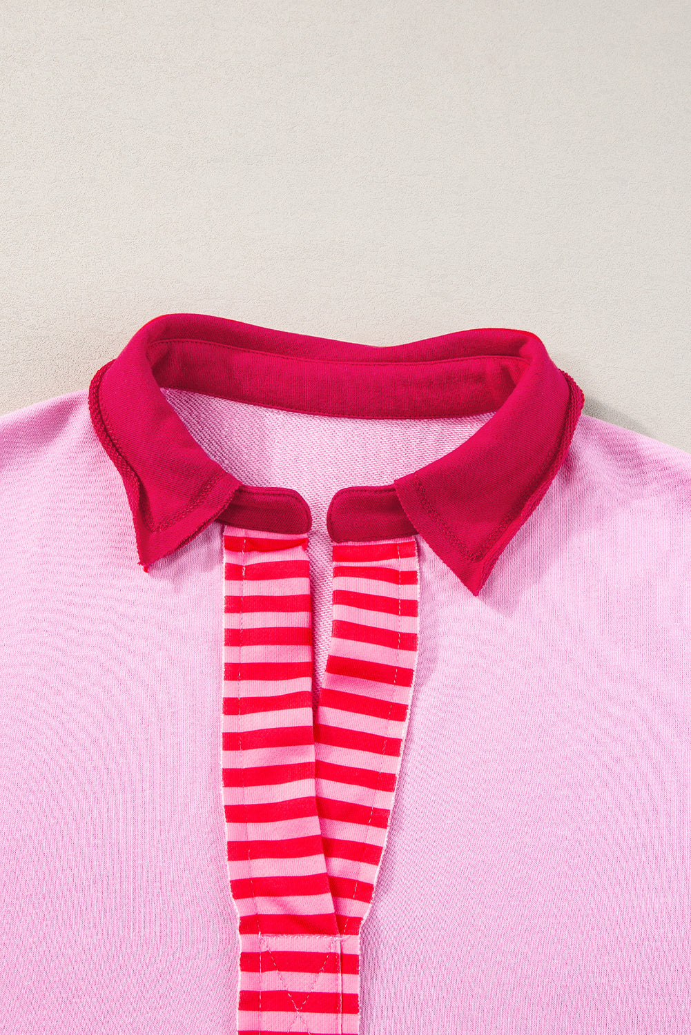 Pink Stripe Colorblock Sleeve Collared Mini DressMaterial:65%Polyester+35%Cotton

• The combination of pink and stripes adds a fun and trendy touch to your outfit.
• Embrace the relaxed vibes with the drop sleeve