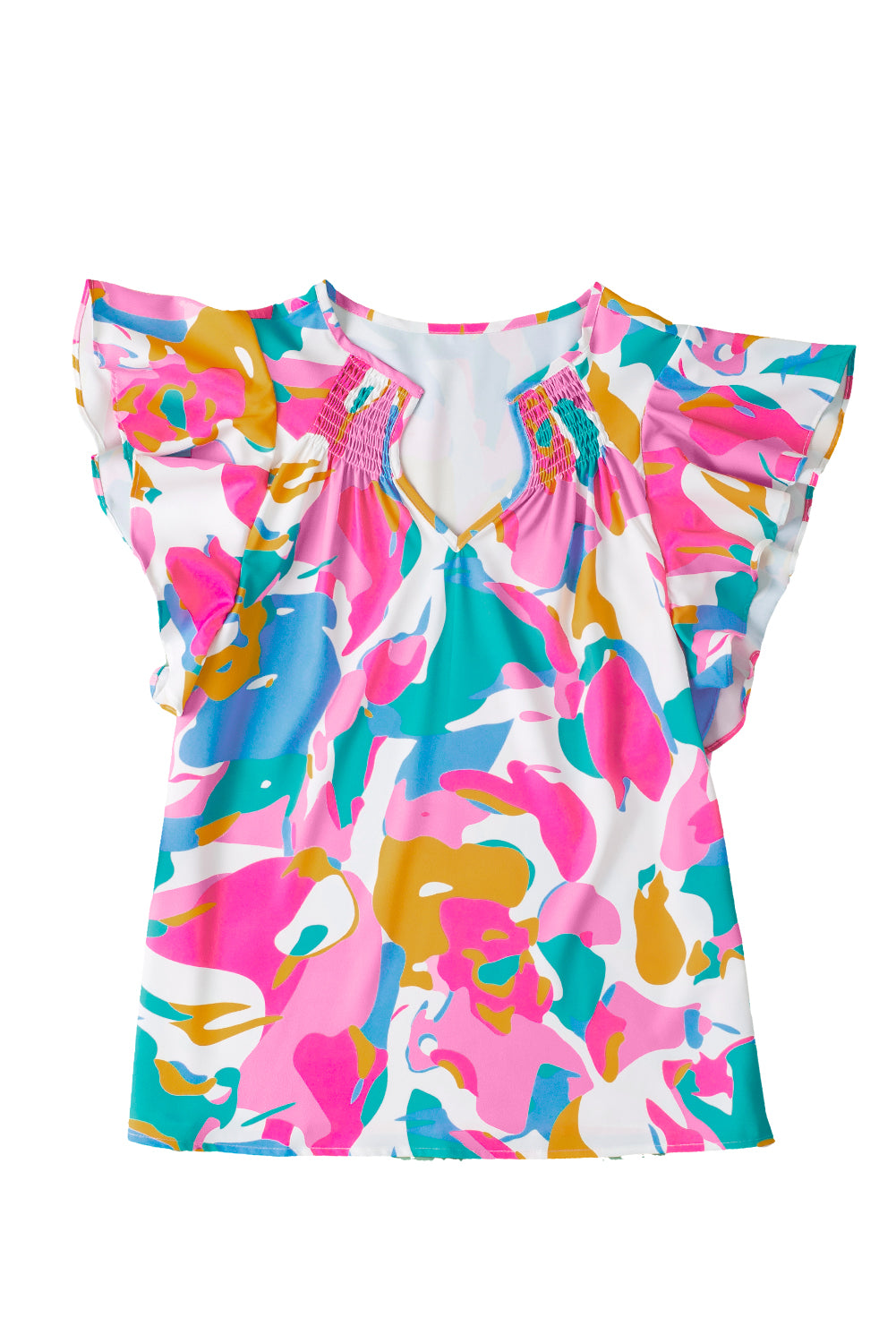 Green Abstract Print Smocked Notched Neck Ruffle Sleeve BlouseMaterial:100%Polyester

• Embrace a bohemian spirit with the blouse, featuring a vibrant green hue that adds a pop of color to any outfit.
• The abstract print des
