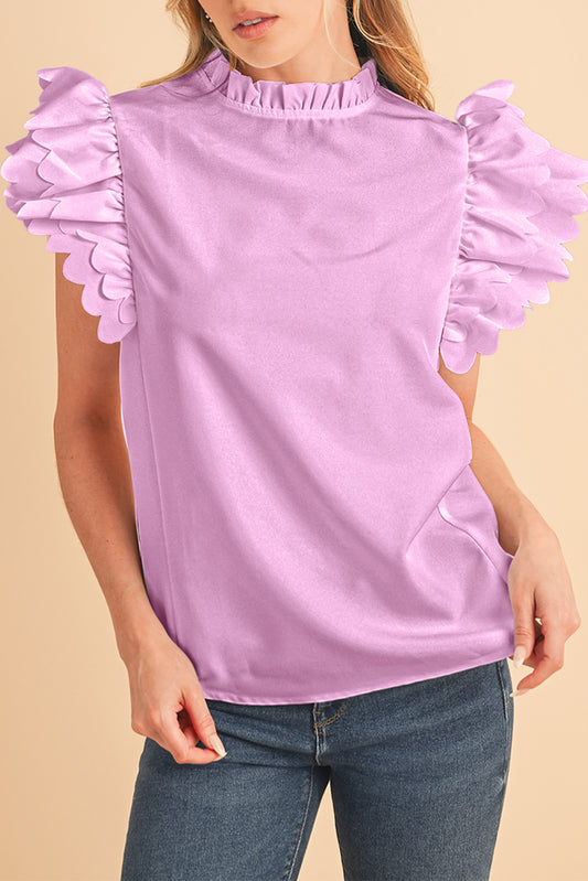 White Solid Color Scalloped Ruffle Sleeve BlouseMaterial:100%Polyester



		The blouse is a chic and feminine top featuring delicate scalloped edges and ruffle sleeves, adding a touch of elegance to your outfit.