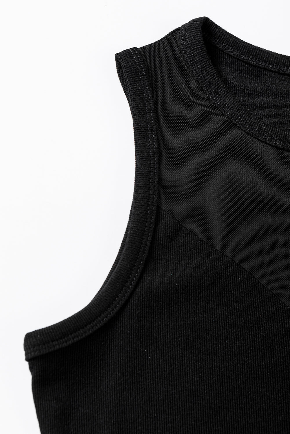 Black Mesh Patchwork Sleeveless Round Neck BodysuitMaterial:70%Polyester+25%Cotton+5%Elastane



		Ignite the allure with this black bodysuit, radiating sexiness and charm in a hot style. 
	
	
		The mesh patchwo