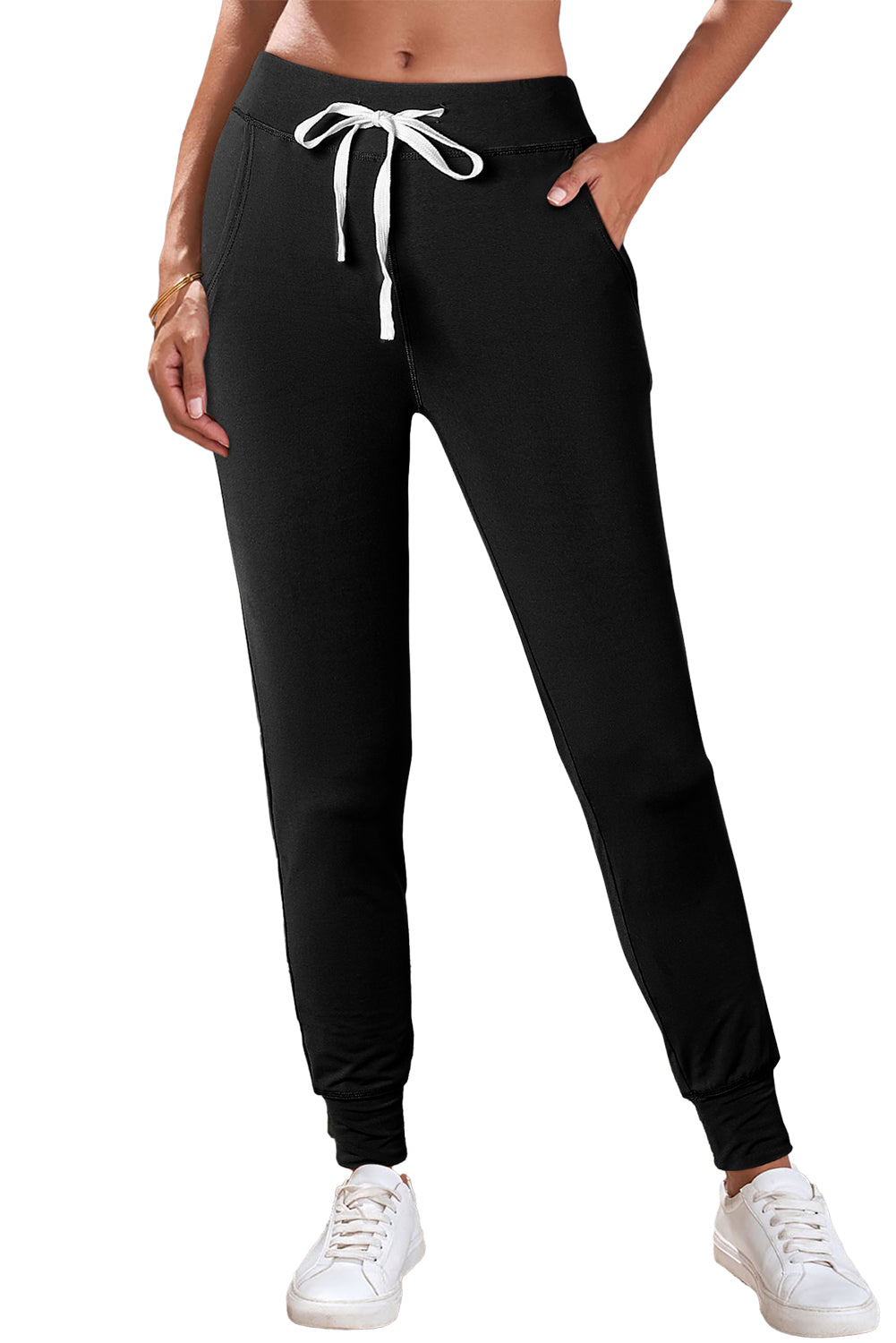 Black Casual Drawstring Drop Waist Pocketed JoggersMaterial:90%Polyester+10%Elastane



		Black can easily be paired with different tops and shoes, making it a go-to option for various outfits.
	
	
		The drawstr