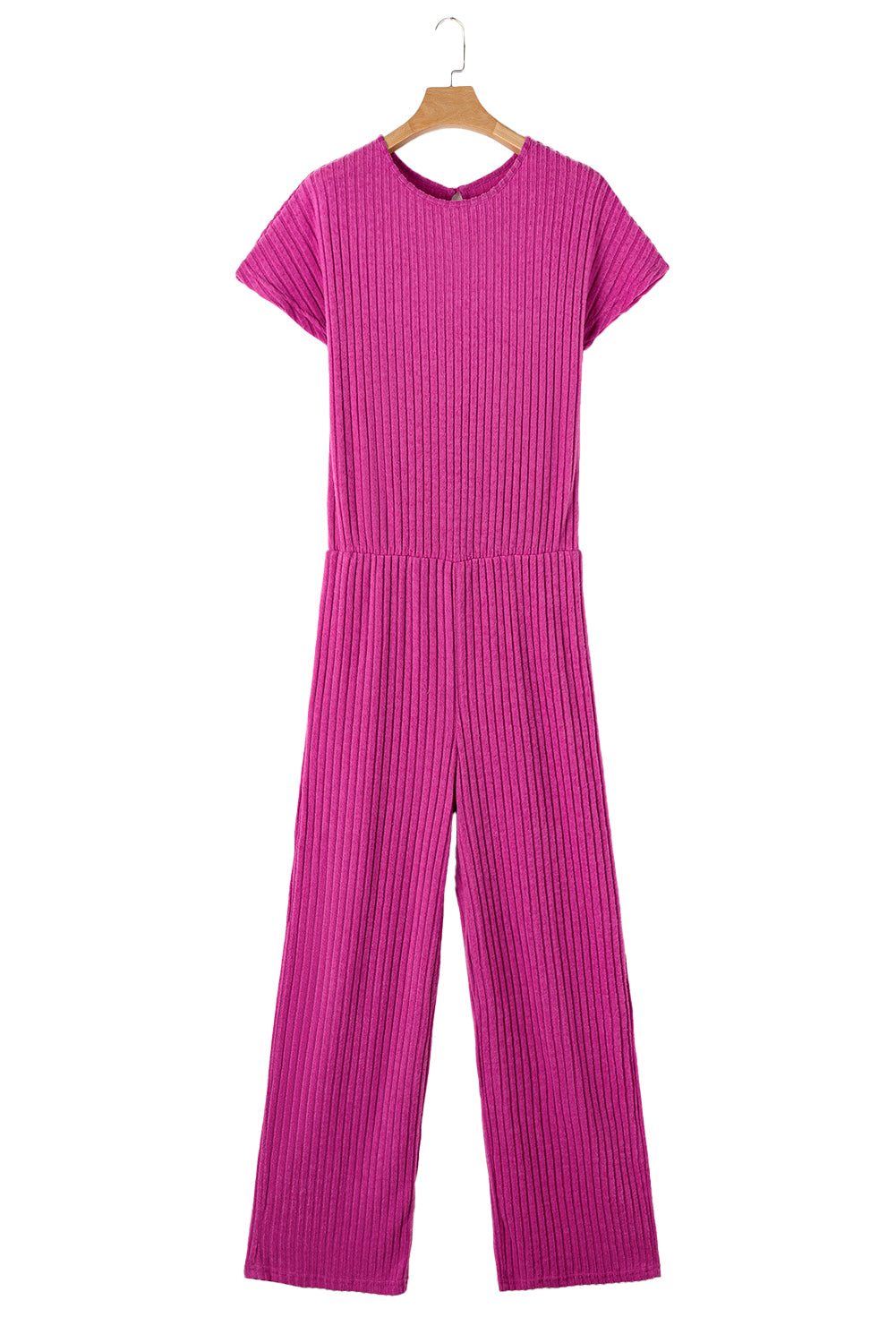 Grass Green Solid Color Ribbed Short Sleeve Wide Leg JumpsuitMaterial:85%Polyester+10%Viscose+5%Elastane



		The jumpsuit is a versatile and trendy one-piece outfit, featuring a solid color design that offers a sleek and mi