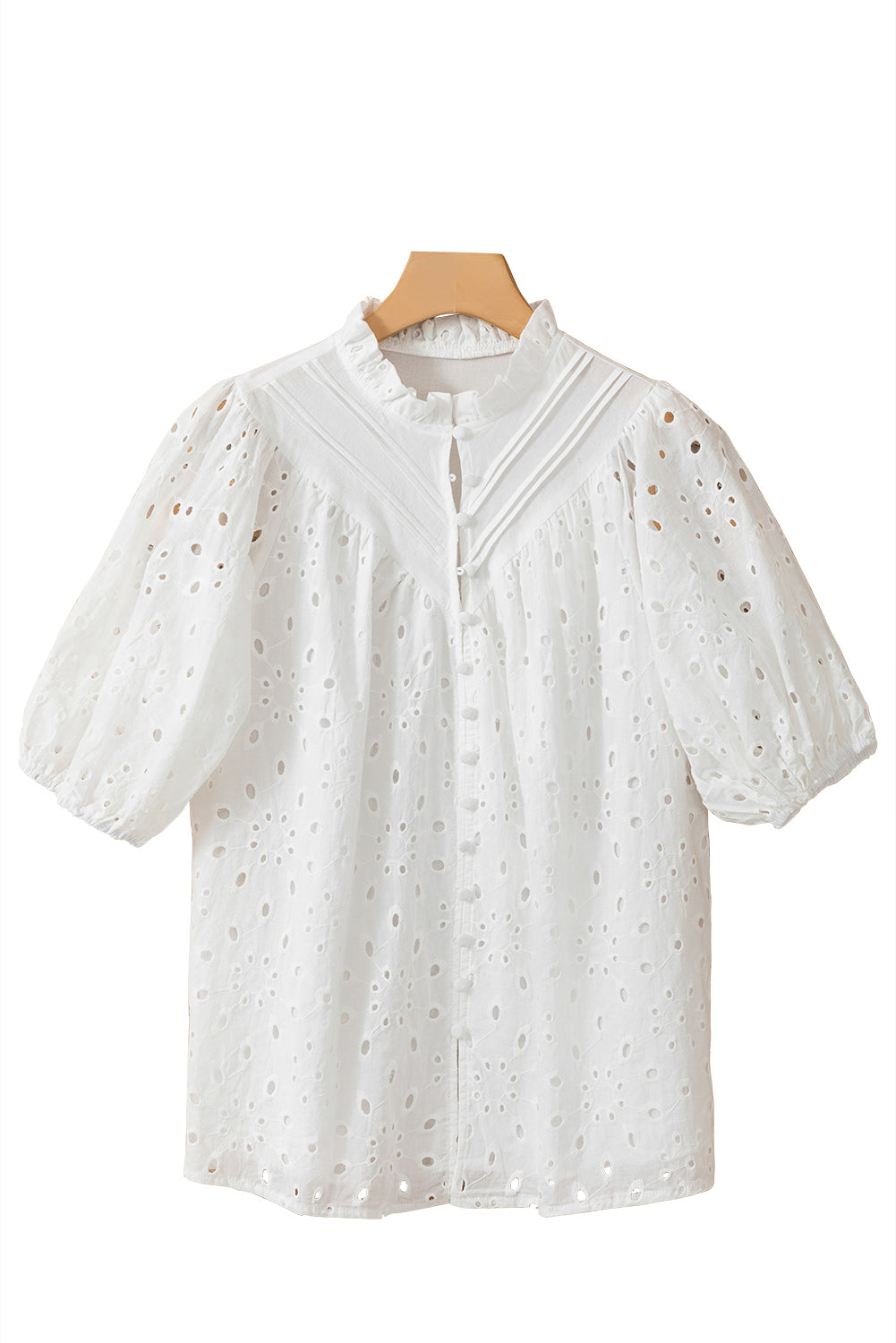 Green Flower Hollow-out Short Puff Sleeve BlouseMaterial:100%Cotton



		With charming floral details and hollow-out accents, this blouse offers a touch of elegance and femininity.
	
	
		Featuring short puff 