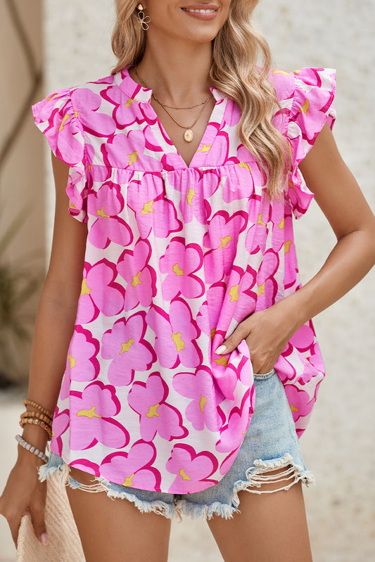 Rose Floral Print Frill V-Neck Pleated Ruffle BlouseMaterial:81%Viscose+19%Polyamide



		Embrace femininity and elegance with our blouse, a charming piece designed to elevate your wardrobe effortlessly.
	
	
		Th