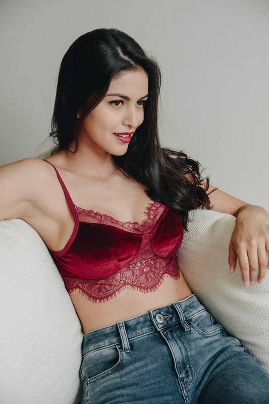 Velvet and Lace Half CamiVelvet and Lace Half CamiCare Label Tag Stitched on Inner SeamImmediate ShippingCup FitS: 32B 32C 34A 34BM: 32D 34C 36A 36BL: 32DD 34D 36C 38A 38BModel MeasurementsH