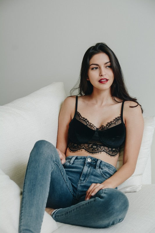 Velvet and Lace Half CamiVelvet and Lace Half CamiCare Label Tag Stitched on Inner SeamImmediate ShippingCup FitS: 32B 32C 34A 34BM: 32D 34C 36A 36BL: 32DD 34D 36C 38A 38BModel MeasurementsH