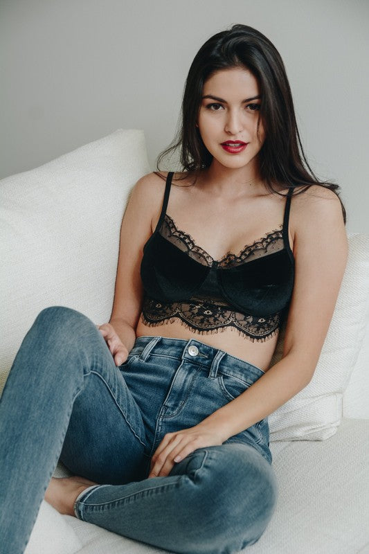 Velvet and Lace Half CamiVelvet and Lace Half CamiCare Label Tag Stitched on Inner SeamImmediate ShippingCup FitS: 32B 32C 34A 34BM: 32D 34C 36A 36BL: 32DD 34D 36C 38A 38BModel MeasurementsH