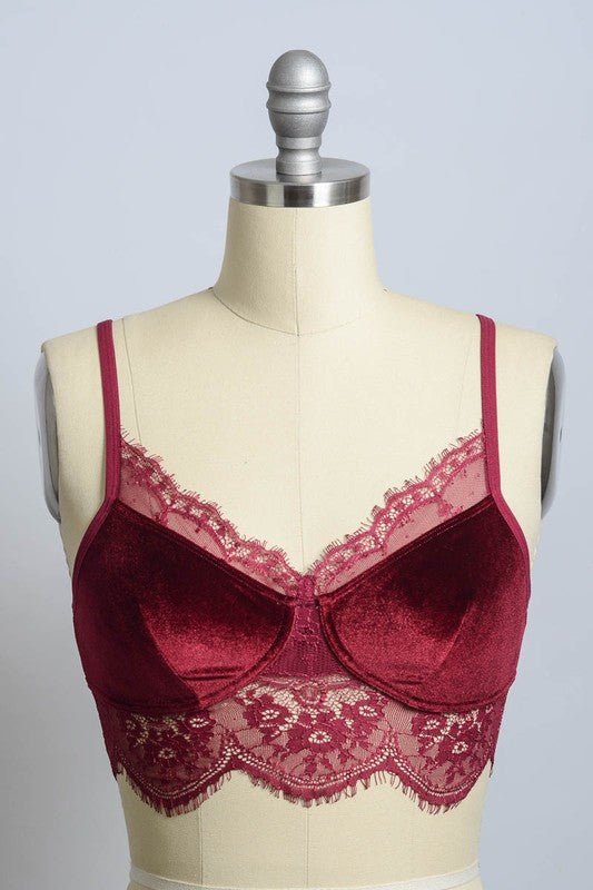 Velvet and Lace Half CamiVelvet and Lace Half CamiCare Label Tag Stitched on Inner SeamImmediate ShippingCup FitS: 32B 32C 34A 34BM: 32D 34C 36A 36BL: 32DD 34D 36C 38A 38BModel MeasurementsH