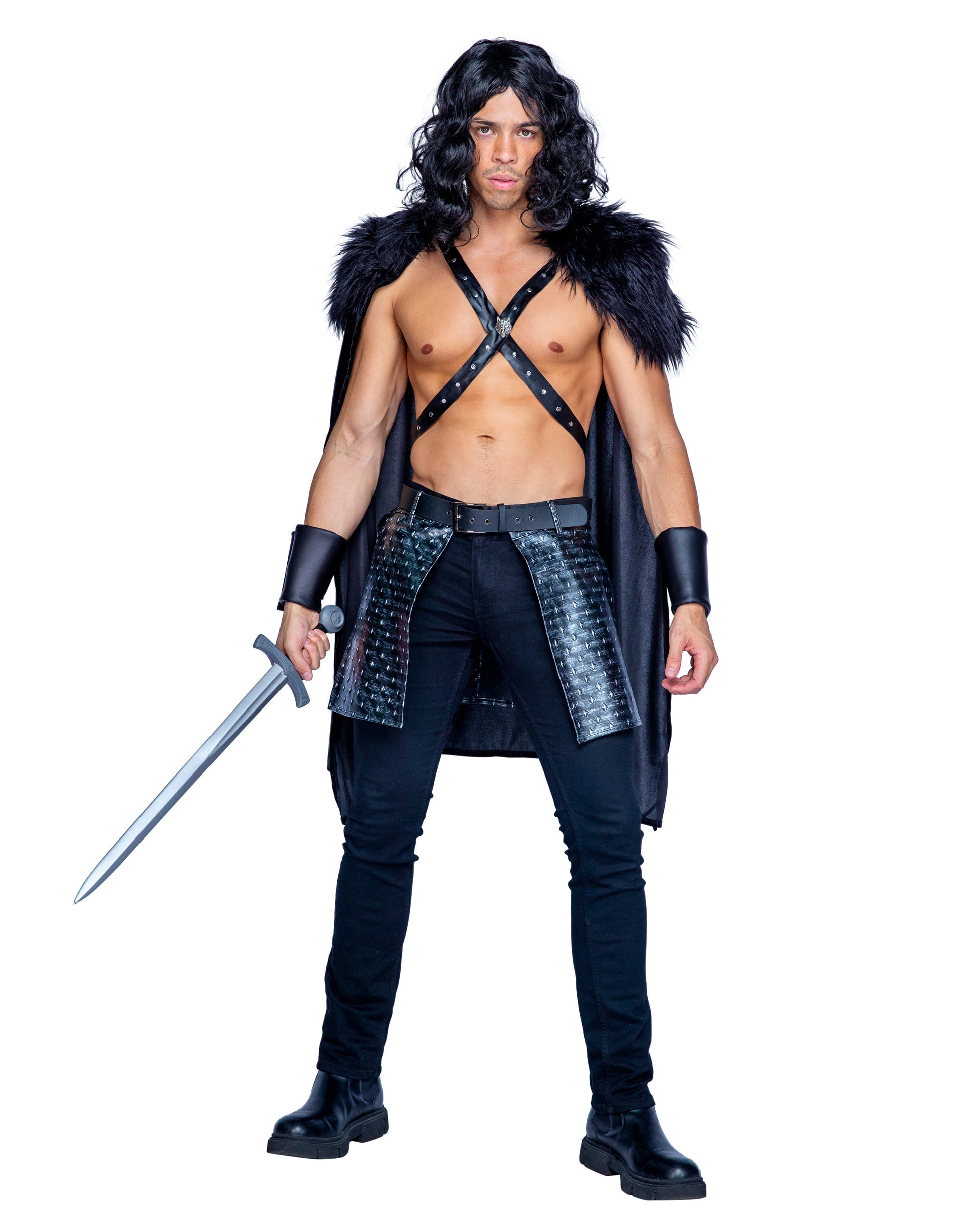 6362 - 3pc Black Castle CommanderIncludes Harness with Attached Cape and Faux Fur Shoulders, Gauntlets, and Belt
*Cuffs, Sword and Pants Not Included