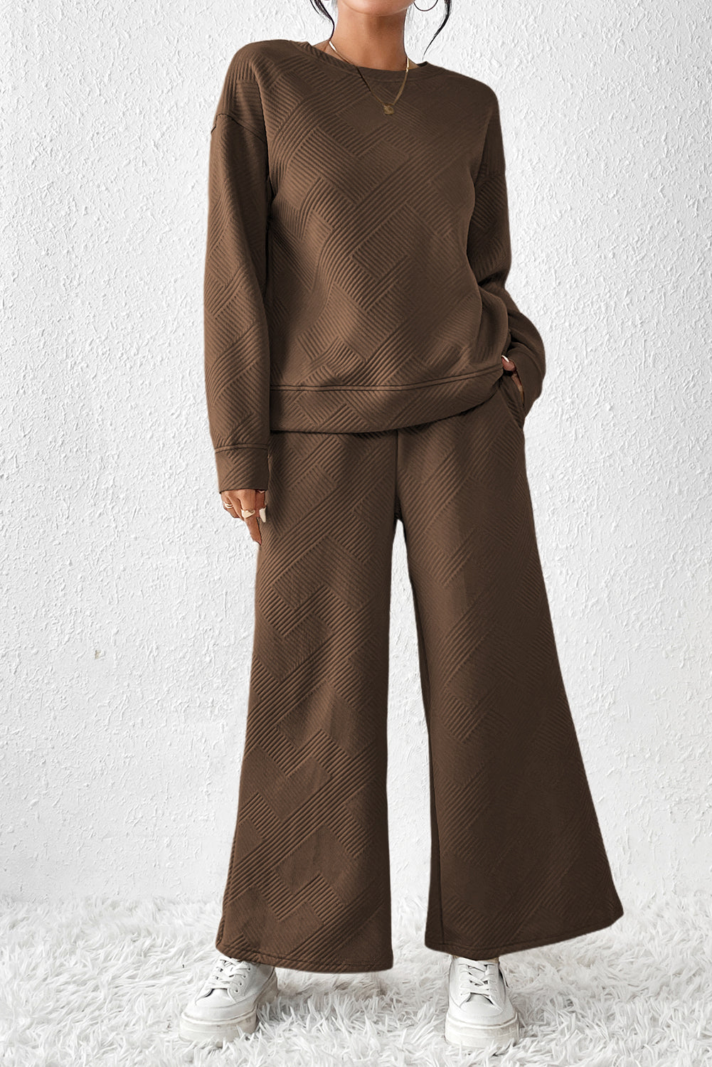 Red Dahlia Textured Loose Slouchy Long Sleeve Top and Pants SetMaterial:95%POLYESTER+5%ELASTANE



		Our Gray Textured Loose Slouchy Long Sleeve Top and Pants Set, a comfortable and stylish ensemble that is perfect for loungin