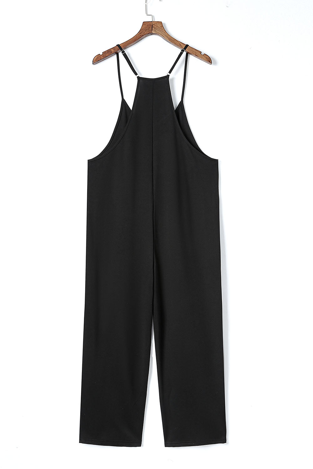 Black Pocketed Adjustable Spaghetti Strap Straight Leg JumpsuitMaterial:95%POLYESTER+5%ELASTANE


	


		Straight leg jumpsuit can perfectly shape
wearers’ leg shapes
	
	
		Adjustable spaghetti strap is perfect to
suit w