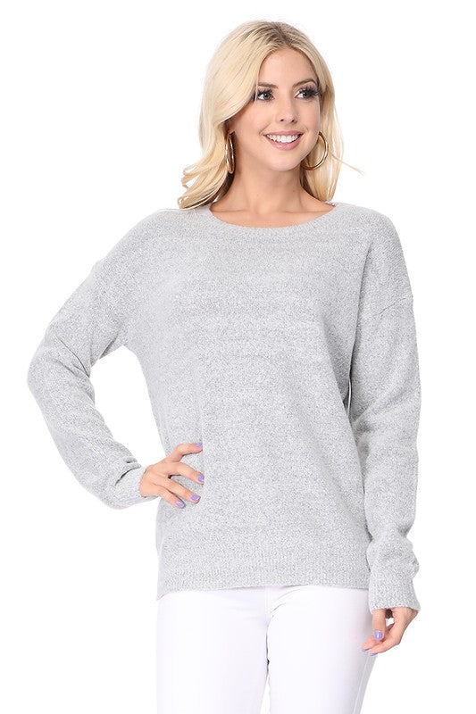 Crew-neck Knit Pullover Sweater with Side Slit- Length: 23-24"- 75% Soft Touch Acrylic, 22% Nylon, 3% Spandex Stretch- Cozy, Soft Mohair Like Acrylic with Spandex Stretch. - Thin, Comfortable, and Warm- Various 