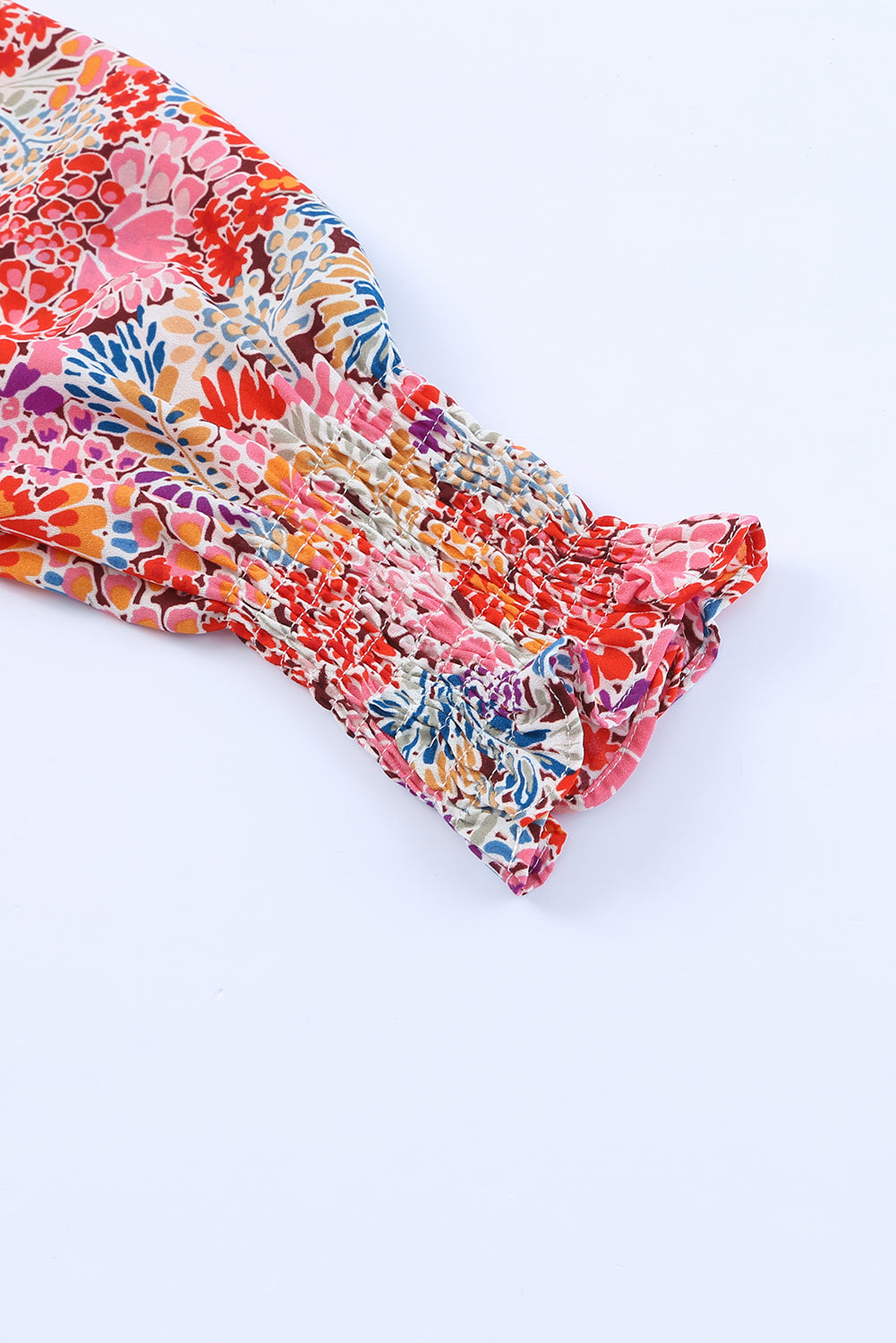 Multicolor Floral Print Smocked Cuffs Long Sleeve BlouseMaterial:100%Polyester


	

			The Floral Print Smocked Cuffs Long Sleeve Blouse is a feminine and elegant addition to any wardrobe. Its delicate floral print and