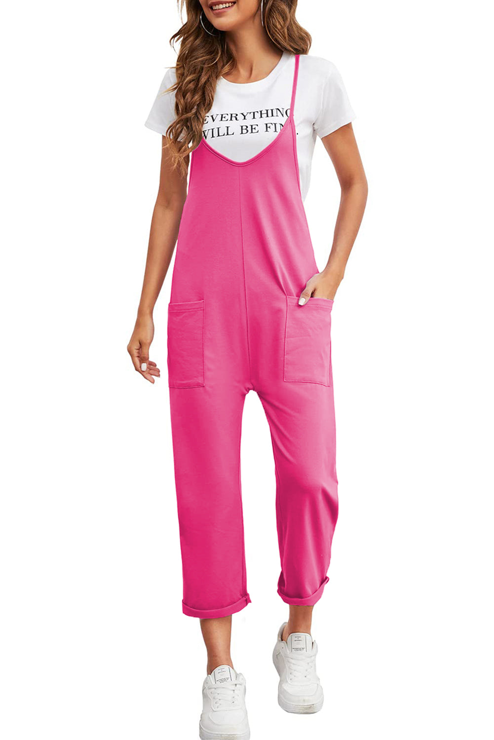Black Pocketed Adjustable Spaghetti Strap Straight Leg JumpsuitMaterial:95%POLYESTER+5%ELASTANE


	


		Straight leg jumpsuit can perfectly shape
wearers’ leg shapes
	
	
		Adjustable spaghetti strap is perfect to
suit w