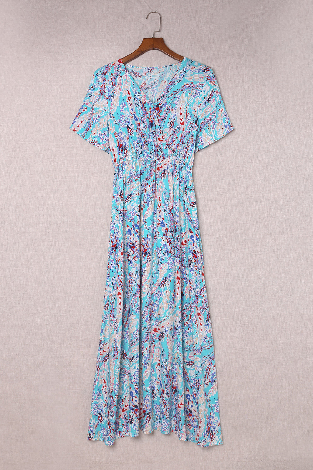 Abstract Botanic Print Wrap V Neck Short Sleeve Maxi DressMaterial:100%Viscose



		•The wrap style makes it a flattering and comfortable option for all body types.
	
	
		•The short sleeves make it ideal for warmer wea