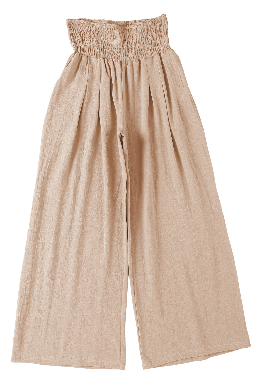 Black Smocked Wide Waistband High Waist Wide Leg PantsMaterial:65%COTTON+35%POLYESTER



		Flattering smocked waistband cinches at the
waist for a lovely silhouette
	
	
		High waist design elongates legs for a
st