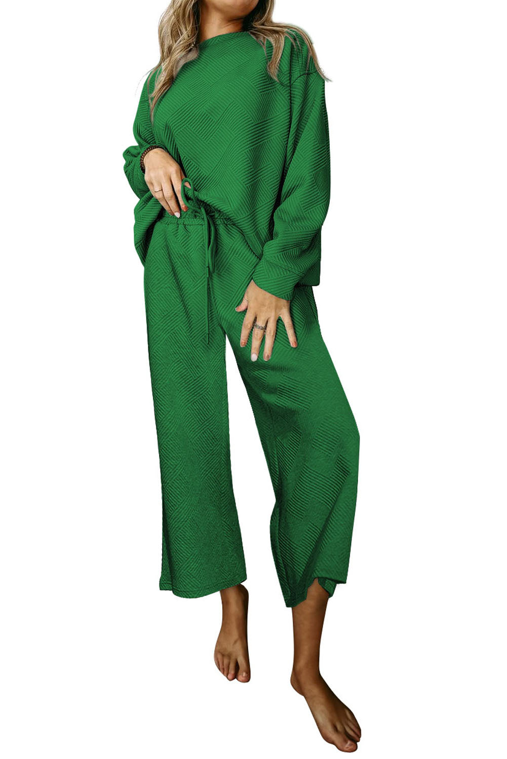 Red Dahlia Textured Loose Slouchy Long Sleeve Top and Pants SetMaterial:95%POLYESTER+5%ELASTANE



		Our Gray Textured Loose Slouchy Long Sleeve Top and Pants Set, a comfortable and stylish ensemble that is perfect for loungin