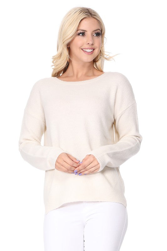 Crew-neck Knit Pullover Sweater with Side Slit- Length: 23-24"- 75% Soft Touch Acrylic, 22% Nylon, 3% Spandex Stretch- Cozy, Soft Mohair Like Acrylic with Spandex Stretch. - Thin, Comfortable, and Warm- Various 