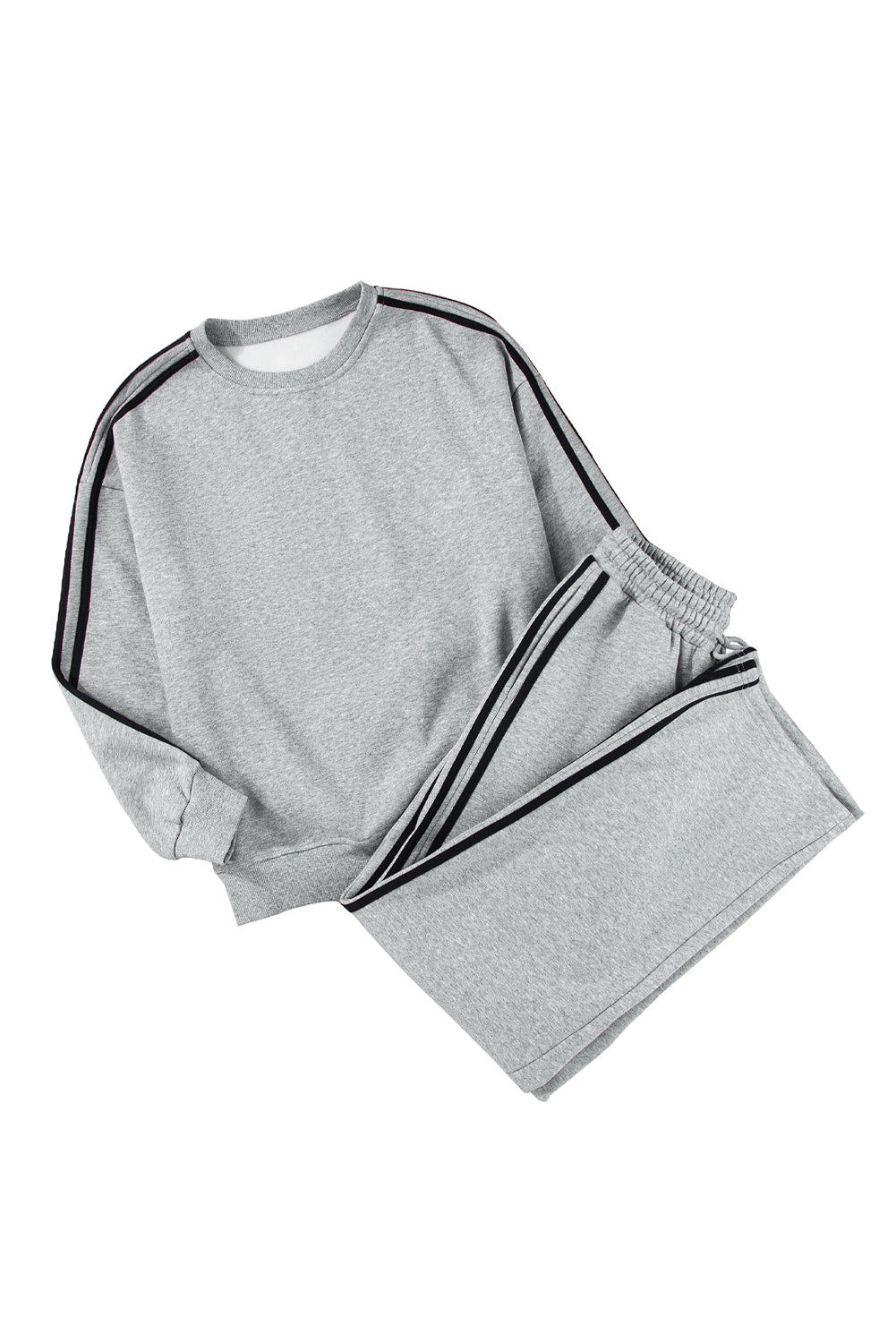 Light Grey Solid Color Side Striped Sweatshirt Pants SetMaterial:50%Polyester+50%Cotton

• This pants set exudes a modern appeal perfect for casual outings or lounging at home.
• Crafted from high-quality fabric for a s